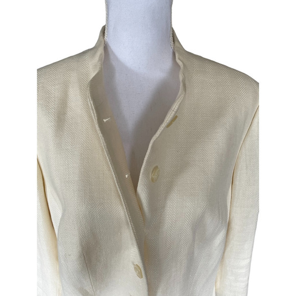 Vintage Lauren Ralph Lauren Nehru Jacket 1990's Sz 14W Ivory White Linen Fitted - Picture 7 of 12